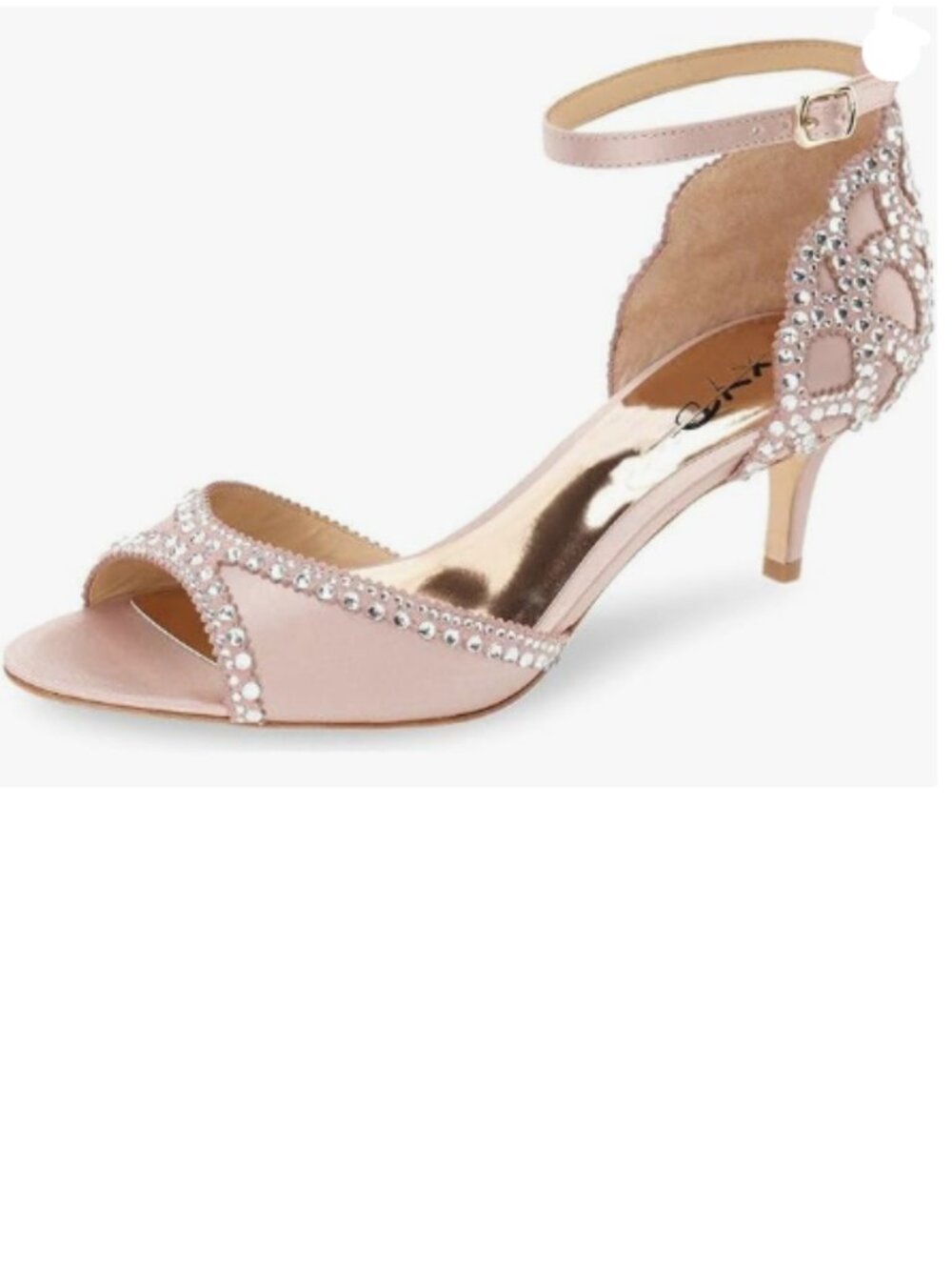 XYD Pink Peep Toe D'Orsay Kitten Heels, Rhinestone Ankle Strap Sandal